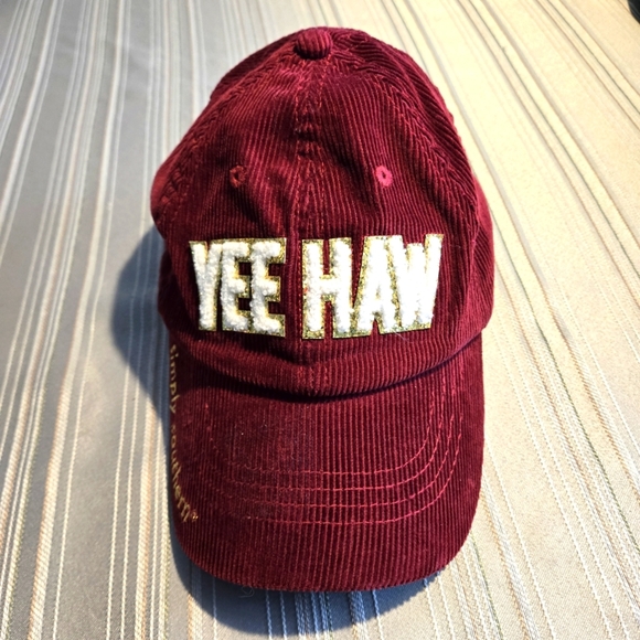 Simply Southern Burgundy Corduroy YEEHAW Baseball Cap Sparkle Lettering - Picture 7 of 12